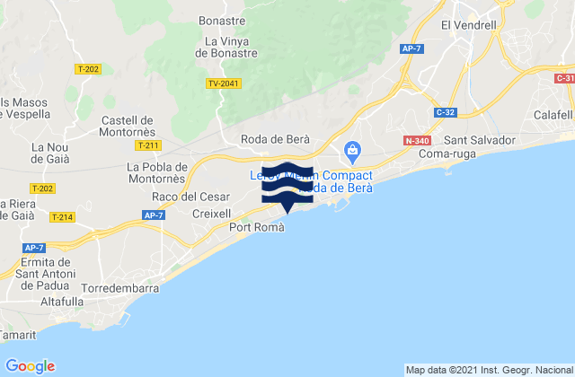 Mappa delle maree di Roda de Barà, Spain