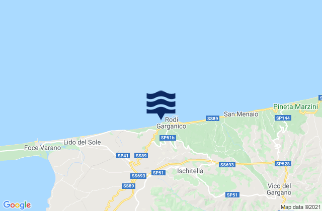 Mappa delle maree di Rodi Garganico, Italy