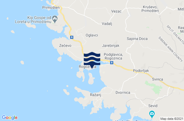 Mappa delle maree di Rogoznica Općina, Croatia