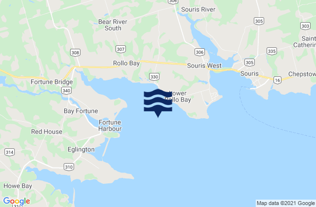 Mappa delle maree di Rollo Bay, Canada