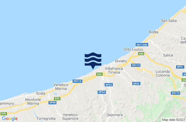 Mappa delle maree di Rometta Marea, Italy