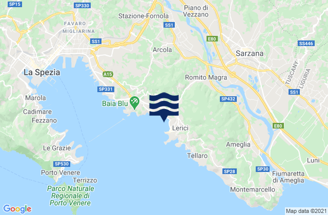 Mappa delle maree di Romito Magra, Italy
