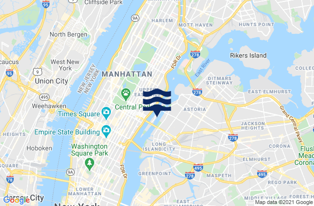 Mappa delle maree di Roosevelt Island, north end, East River, United States