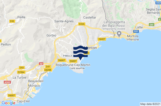 Mappa delle maree di Roquebrune-Cap-Martin, France
