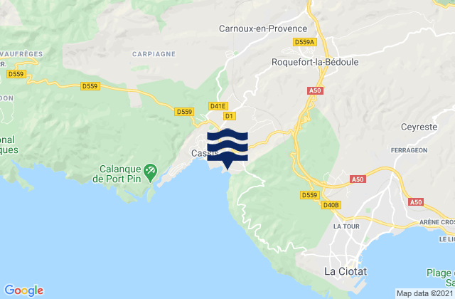 Mappa delle maree di Roquefort-la-Bédoule, France