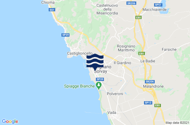 Mappa delle maree di Rosignano Solvay-Castiglioncello, Italy