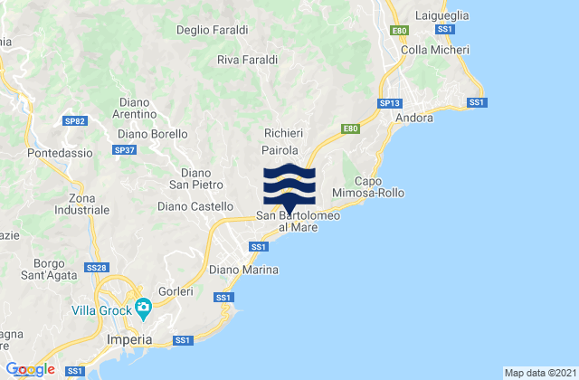 Mappa delle maree di Rossi, Italy