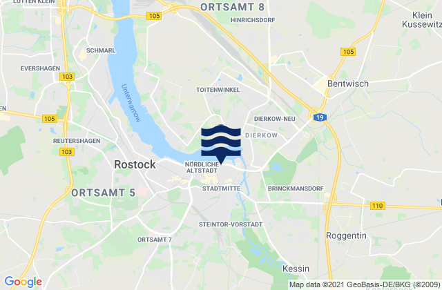 Mappa delle maree di Rostock, Germany