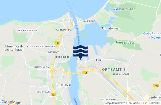 Mappa delle maree di Rostock Port, Germany