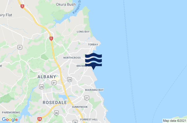 Mappa delle maree di Rothesay Bay, New Zealand