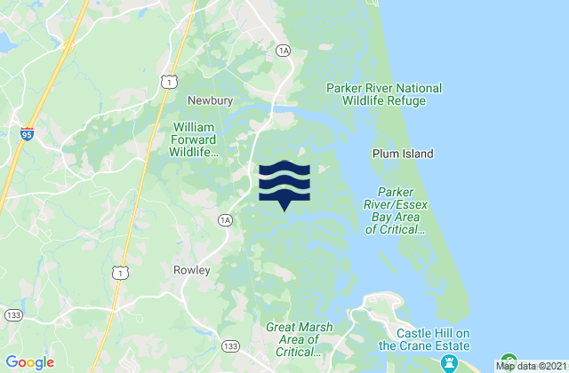 Mappa delle maree di Rowley, United States