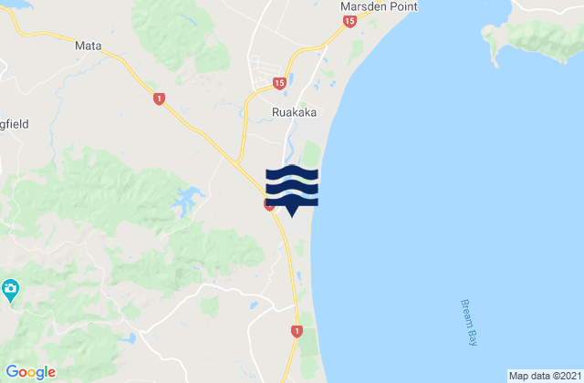 Mappa delle maree di Ruakaka, New Zealand