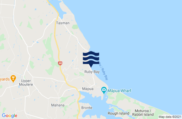 Mappa delle maree di Ruby Bay, New Zealand
