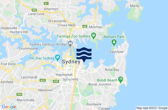 Mappa delle maree di Rushcutters Bay, Australia