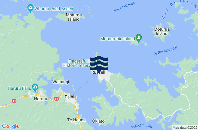 Mappa delle maree di Russell, New Zealand