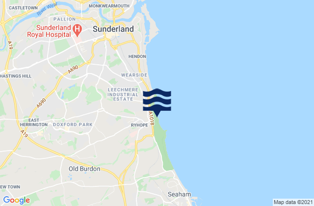 Mappa delle maree di Ryhope Beach, United Kingdom