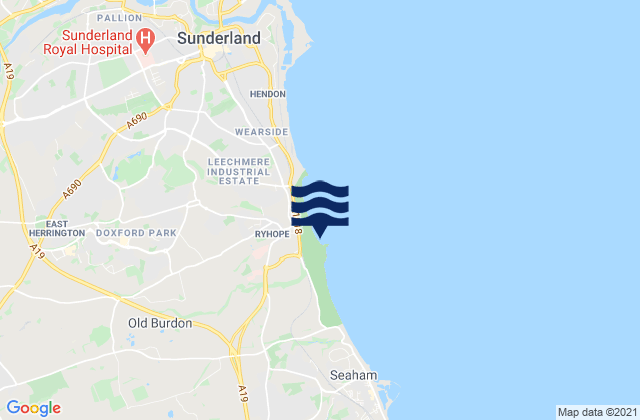 Mappa delle maree di Ryhope South Beach, United Kingdom