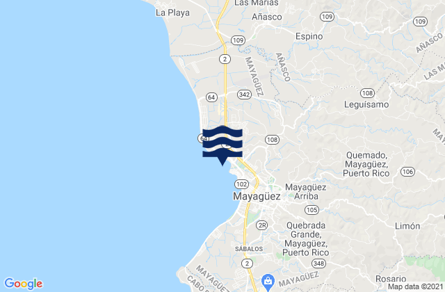 Mappa delle maree di Río Cañas Barrio, Puerto Rico