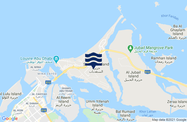 Mappa delle maree di Saadiyat Island, United Arab Emirates