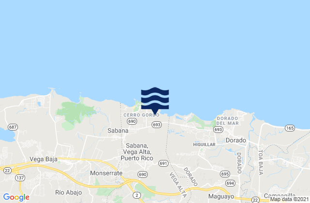 Mappa delle maree di Sabana Barrio, Puerto Rico
