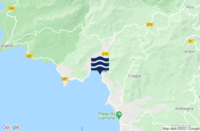 Mappa delle maree di Sagone, France