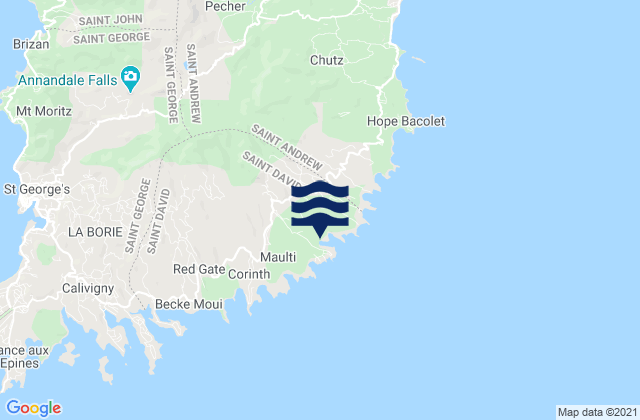 Mappa delle maree di Saint David’s, Grenada