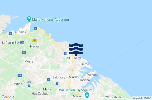 Mappa delle maree di Saint Julian's, Malta