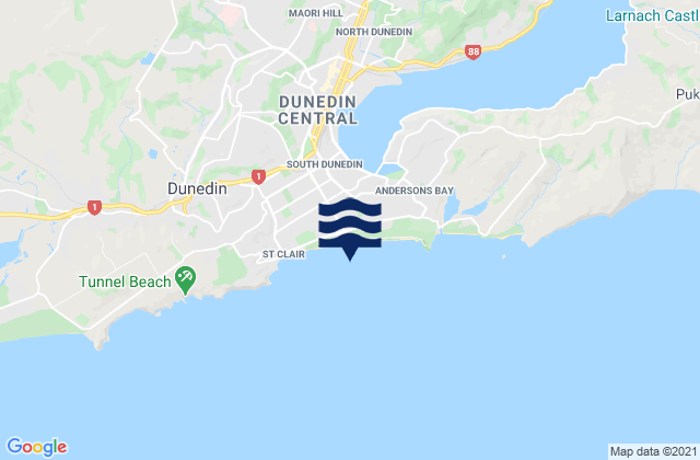 Mappa delle maree di Saint Kilda Beach, New Zealand
