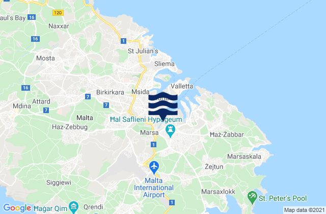 Mappa delle maree di Saint Lucia, Malta