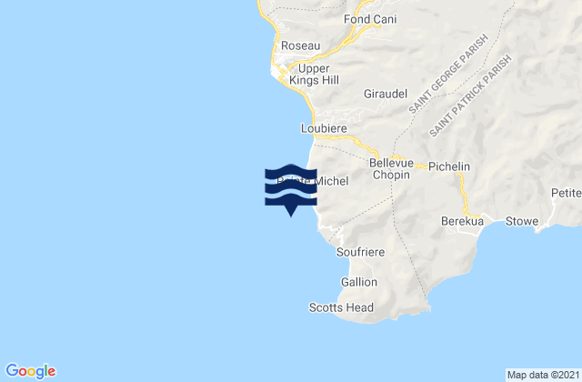 Mappa delle maree di Saint Luke, Dominica