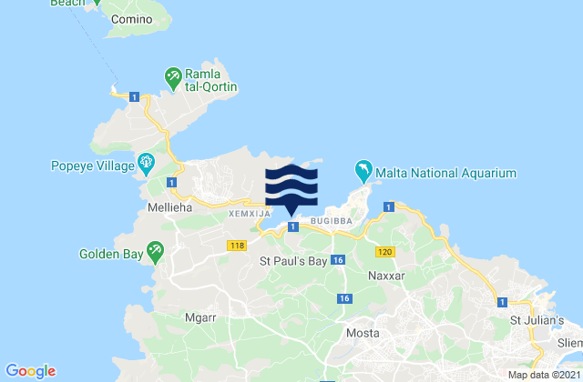 Mappa delle maree di Saint Paul’s Bay, Malta