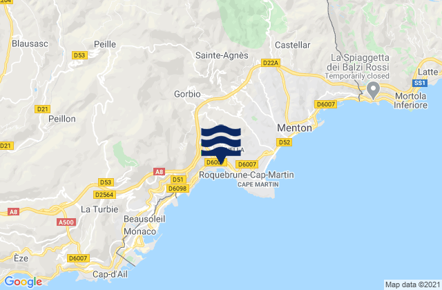 Mappa delle maree di Sainte-Agnès, France