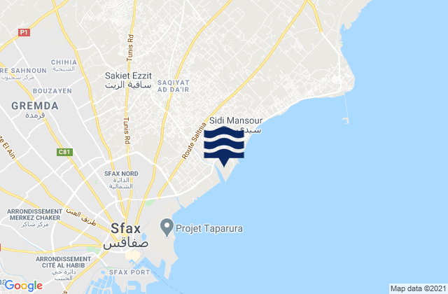 Mappa delle maree di Sakiet Eddaier, Tunisia