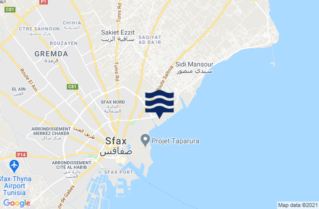 Mappa delle maree di Sakiet Ezzit, Tunisia