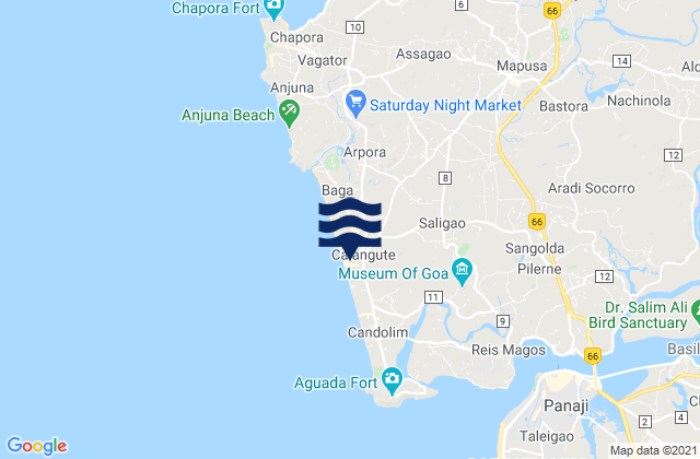 Mappa delle maree di Saligao, India