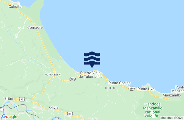 Mappa delle maree di Salsa Brava, Costa Rica