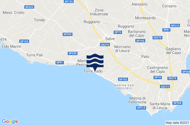 Mappa delle maree di Salve, Italy