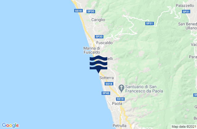 Mappa delle maree di San Benedetto Ullano, Italy