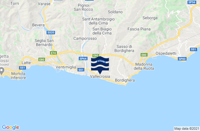 Mappa delle maree di San Biagio della Cima, Italy