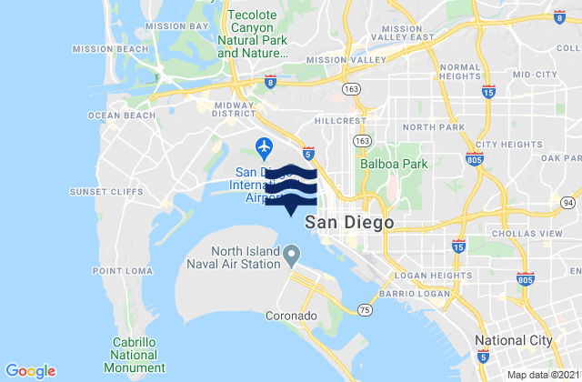 Mappa delle maree di San Diego 0.5 mile west of, United States