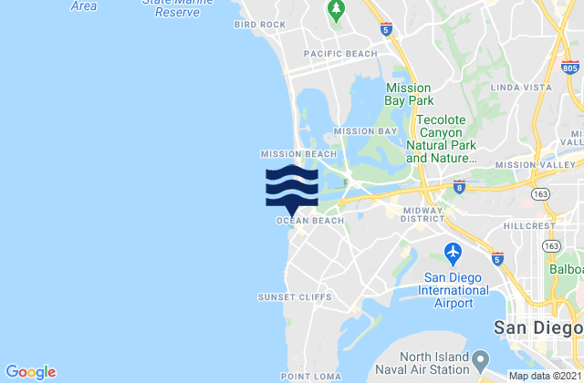 Mappa delle maree di San Diego Ocean Beach Park, United States