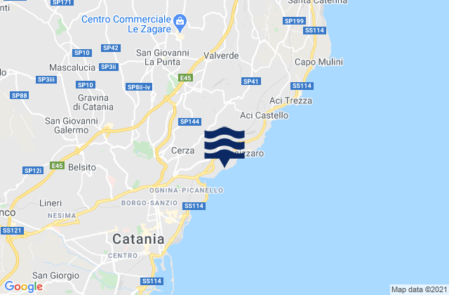 Mappa delle maree di San Gregorio di Catania, Italy