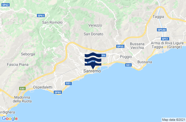 Mappa delle maree di San Remo, Italy