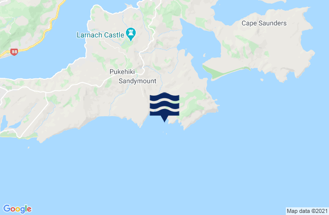 Mappa delle maree di Sandfly Bay, New Zealand