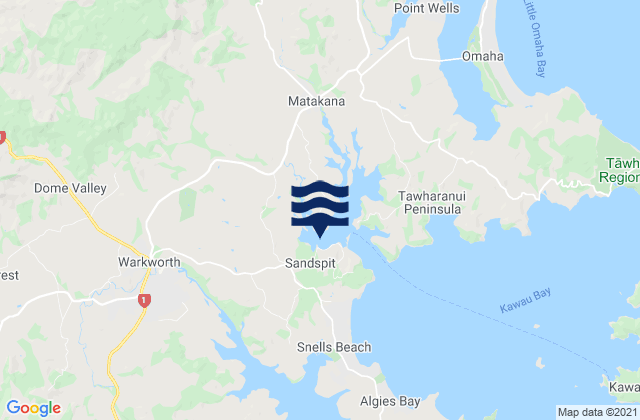 Mappa delle maree di Sandspit (Makatana River), New Zealand