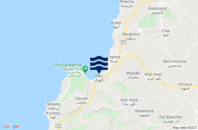 Mappa delle maree di Sandy Beach - Chekka, Lebanon