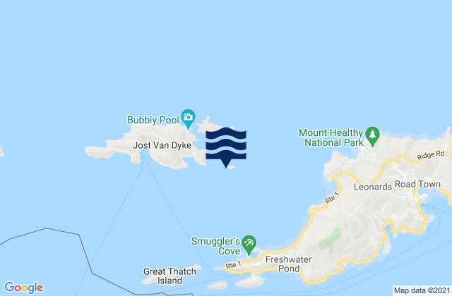 Mappa delle maree di Sandy Spit, British Virgin Islands