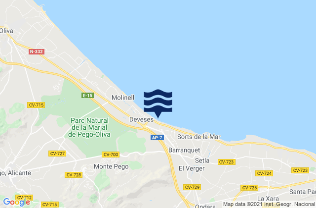 Mappa delle maree di Sanet y Negrals, Spain