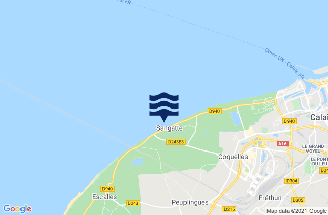 Mappa delle maree di Sangatte, France
