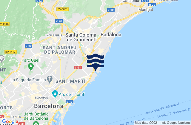 Mappa delle maree di Sant Adrià de Besòs, Spain